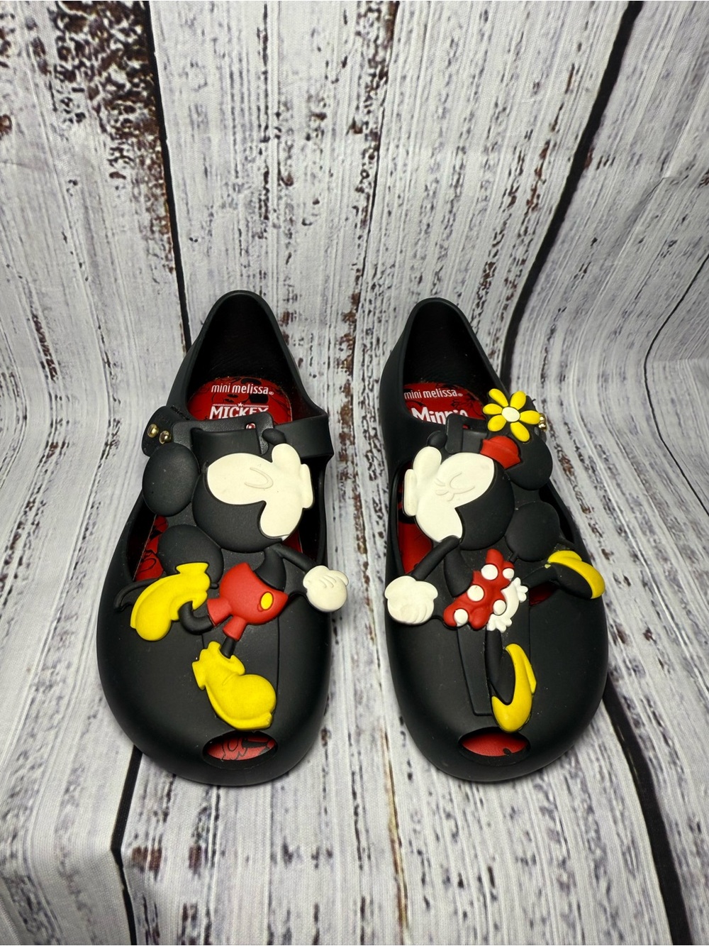 Mini Melissa Black Mickey and Minnie Kissing Jelly Sandals